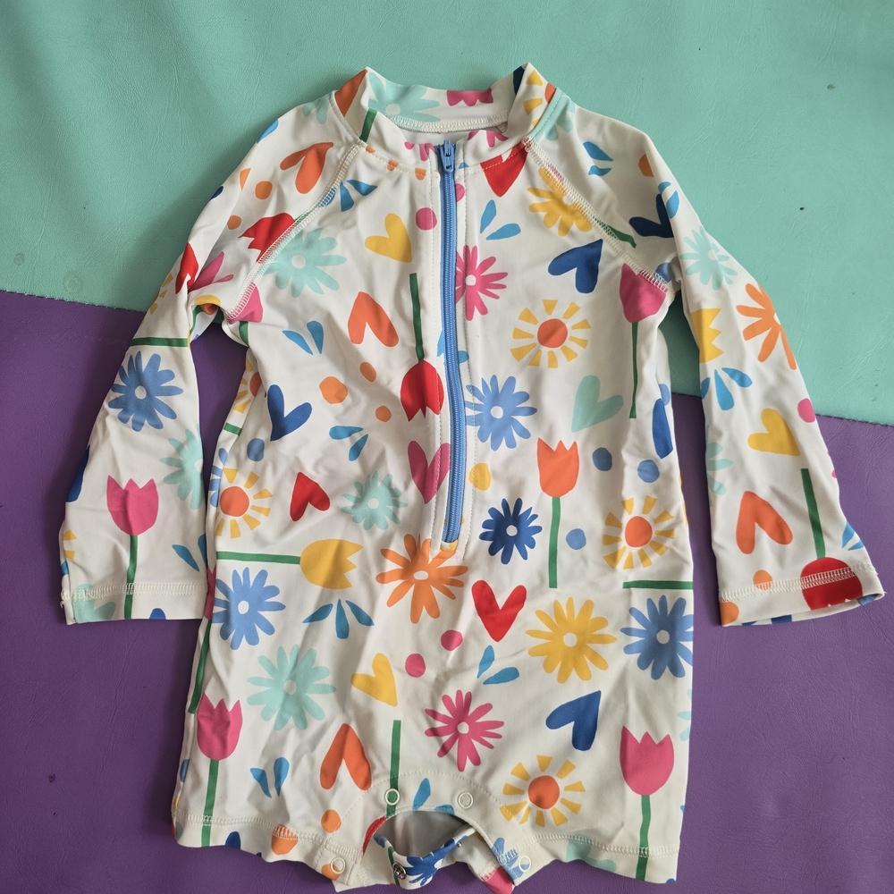 Primary Multicolor Floral Kids Swim Rashguard